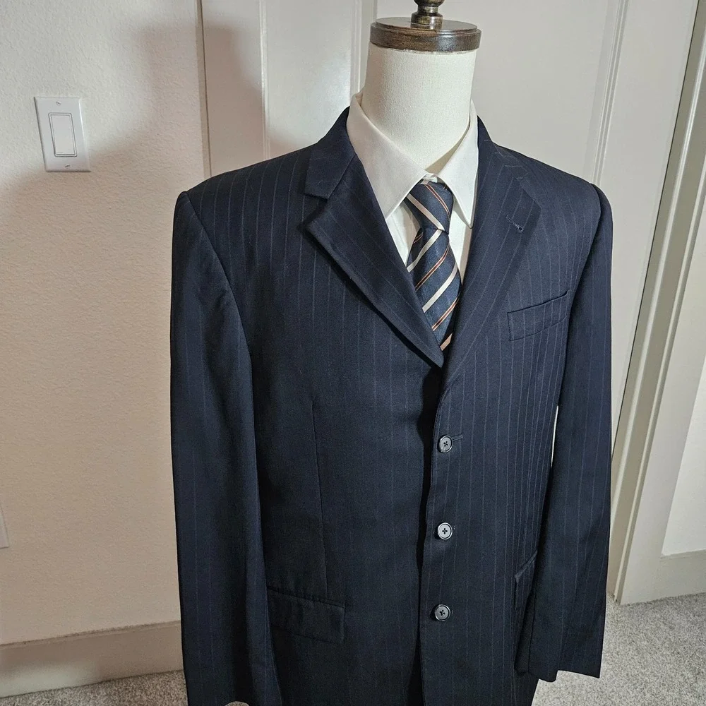 Burberry 42L Wool Suit Blazer Jacket‎ Men Navy Striped